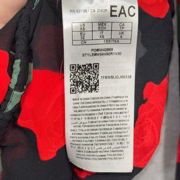 Guess Red Rose Floral Print Maximalist Blouse XS Black Dark Statement Gothic - Picture 4 of 6